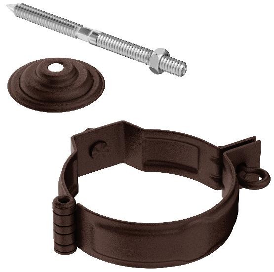 Водосток Aquasistem, Система 150/100 - Декоративный хомут трубы под метиз с комплектом крепления RAL 8017 Коричневый matt купить в Сергиевом Посаде