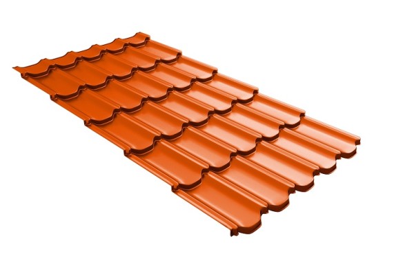 Металлочерепица квинта плюс с 3D резом 0,45 PE RAL 2004 оранжевый купить в Сергиевом Посаде