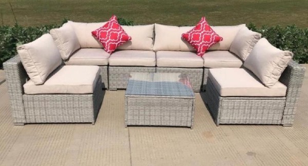 Диван-Трансформер AFINA модульный плетеный из иск. ротанга YR822BgB Grey/Beige купить в Сергиевом Посаде